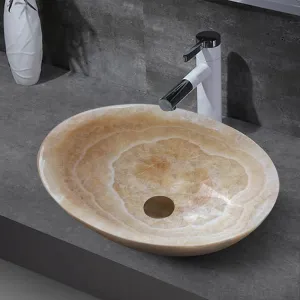 480x320x140mm Above Counter Stone Basin Oval Shape Yellow Onyx Surface Bathroom Wash Basin Antique Vintage