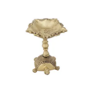 5 Face Deepam - 4.5 x 3.5 Inches | Antique Brass Vilakku/ Tortoise Lamp for Pooja/ 560 Gms Approx