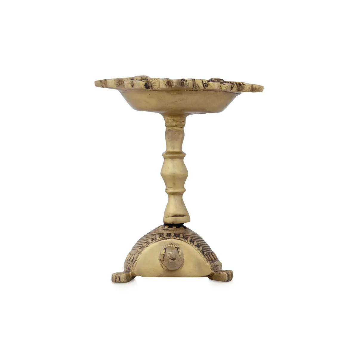 5 Face Deepam - 4.5 x 3.5 Inches | Antique Brass Vilakku/ Tortoise Lamp for Pooja/ 560 Gms Approx