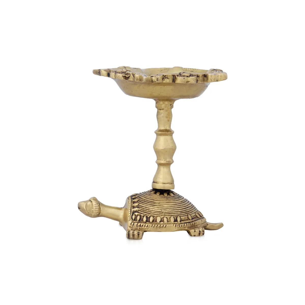 5 Face Deepam - 4.5 x 3.5 Inches | Antique Brass Vilakku/ Tortoise Lamp for Pooja/ 560 Gms Approx