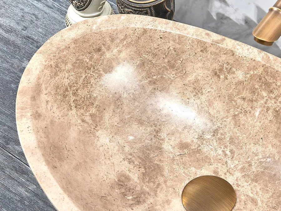 500x350x150mm Above Counter Stone Basin Oval Marble Surface Bathroom Wash Basin Antique