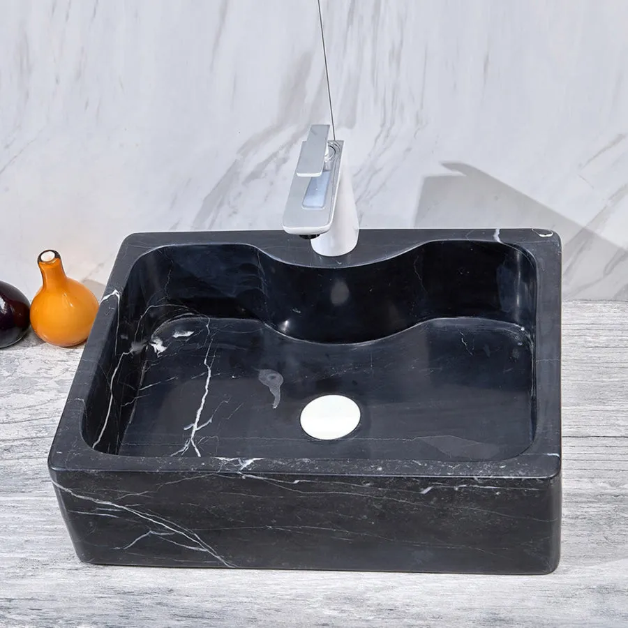 500x380x150mm Above Counter Stone Basin Rectangle Marble Surface Bathroom Wash Basin Antique Vintage with Tap Hole