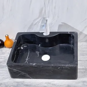 500x380x150mm Above Counter Stone Basin Rectangle Marble Surface Bathroom Wash Basin Antique Vintage with Tap Hole