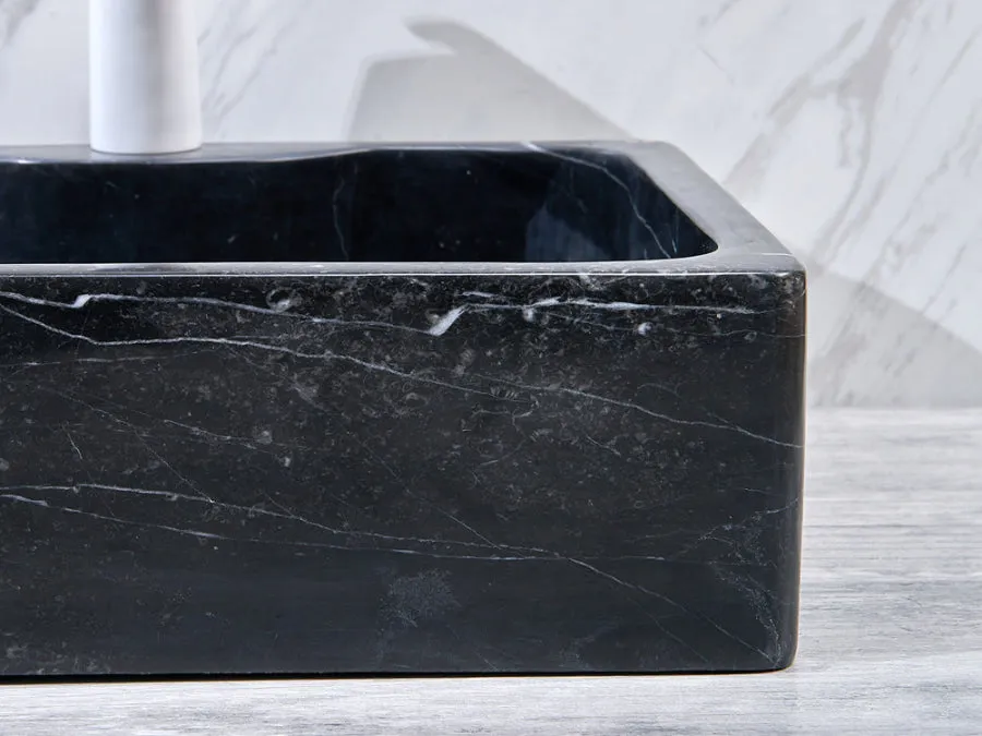 500x380x150mm Above Counter Stone Basin Rectangle Marble Surface Bathroom Wash Basin Antique Vintage with Tap Hole
