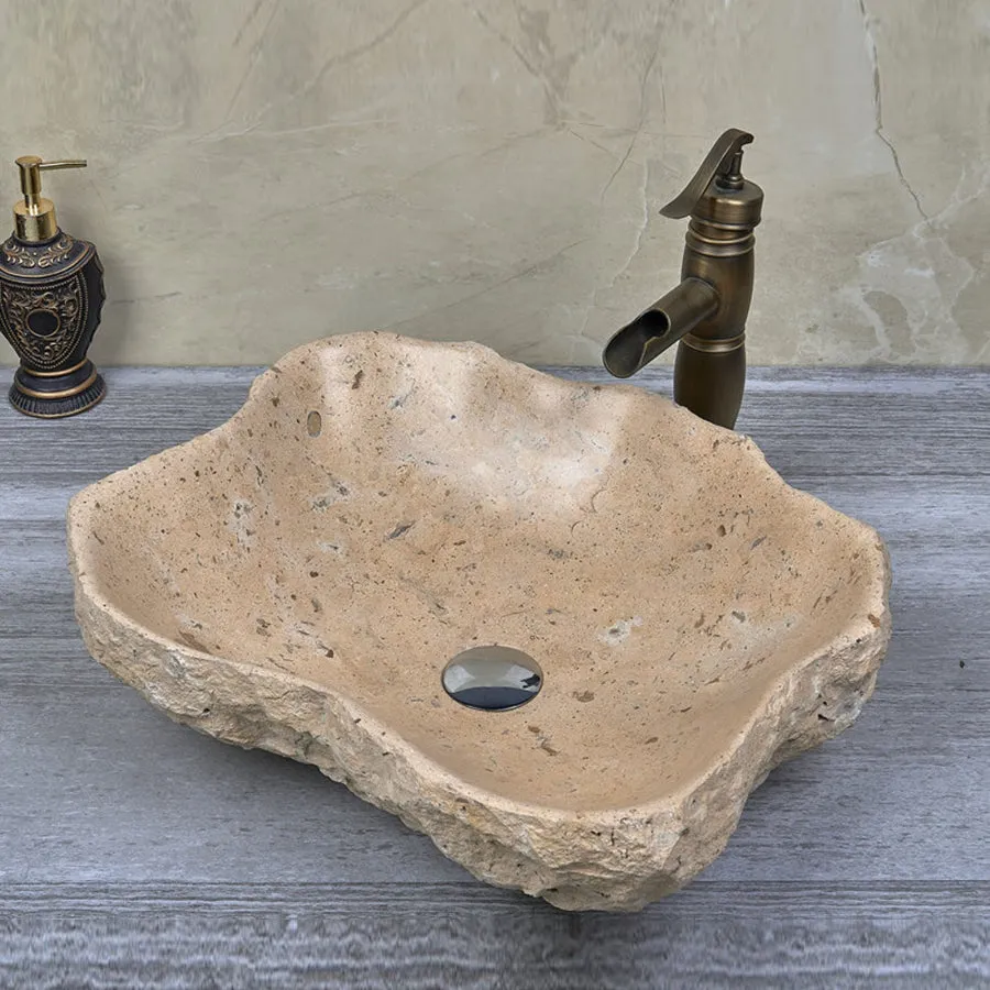 500x380x150mm Above Counter Stone Basin Special Shape Marble Surface Bathroom Wash Basin Vintage Antique