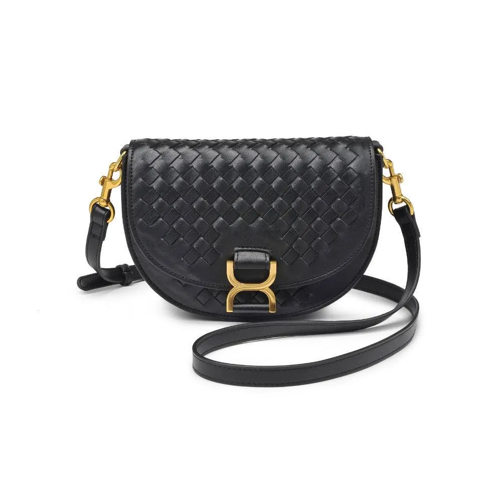 Alise Woven Vegan Leather Saddle Crossbody Black