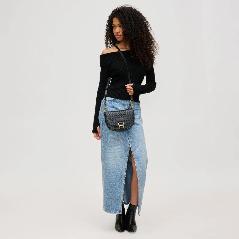 Alise Woven Vegan Leather Saddle Crossbody Black