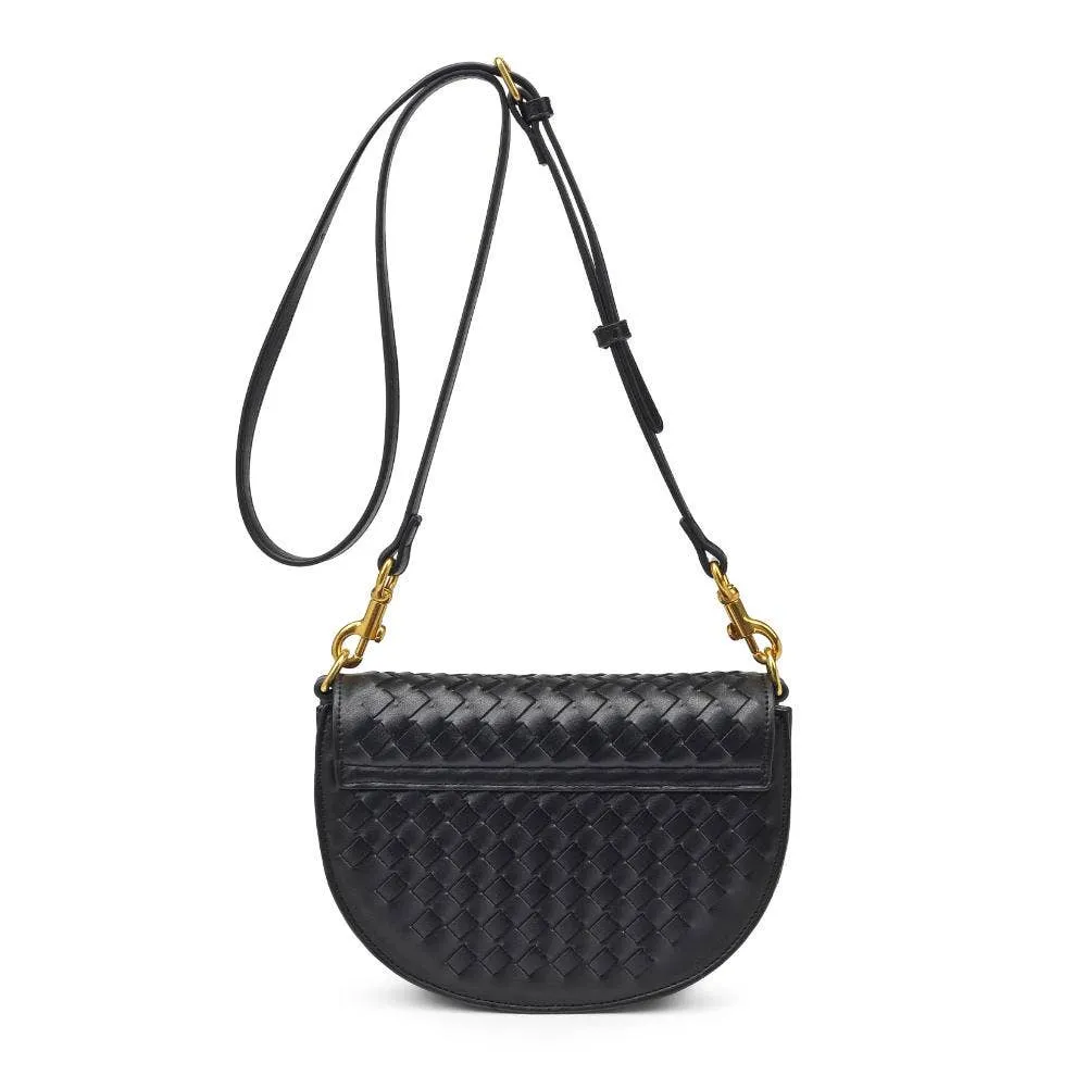 Alise Woven Vegan Leather Saddle Crossbody Black