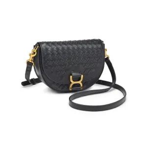 Alise Woven Vegan Leather Saddle Crossbody Black