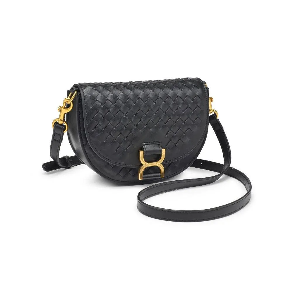 Alise Woven Vegan Leather Saddle Crossbody Black