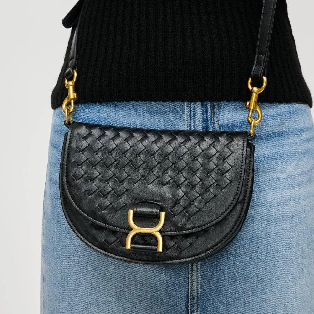 Alise Woven Vegan Leather Saddle Crossbody Black