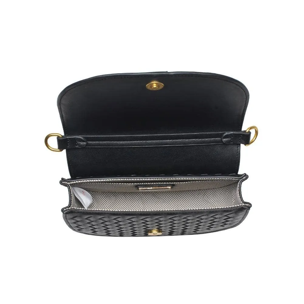 Alise Woven Vegan Leather Saddle Crossbody Black