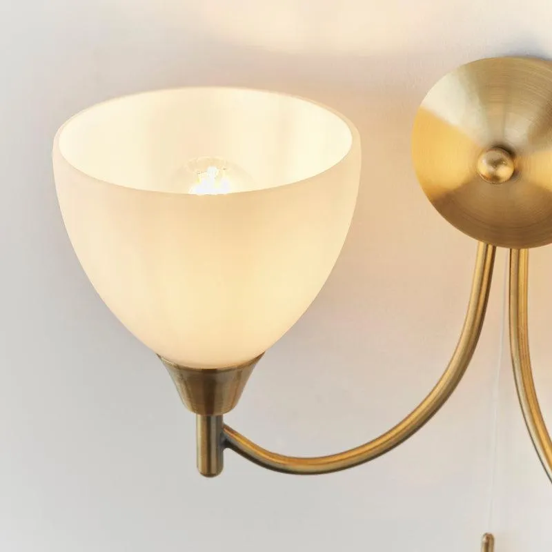 Alton Twin Arm Antique Brass Wall Light - Pull Cord