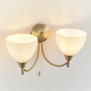 Alton Twin Arm Antique Brass Wall Light - Pull Cord