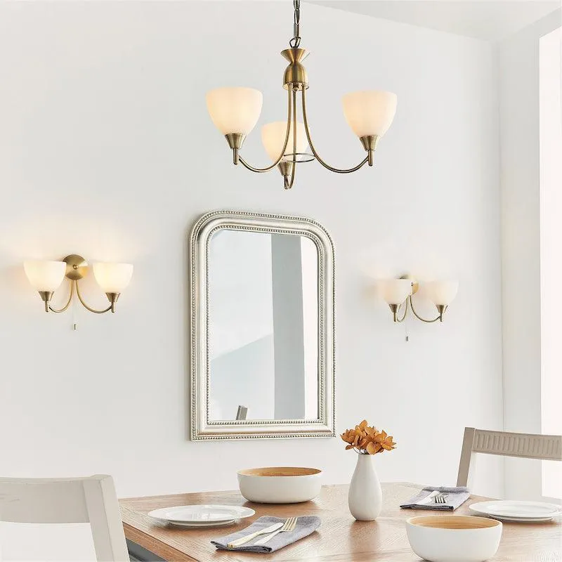 Alton Twin Arm Antique Brass Wall Light - Pull Cord