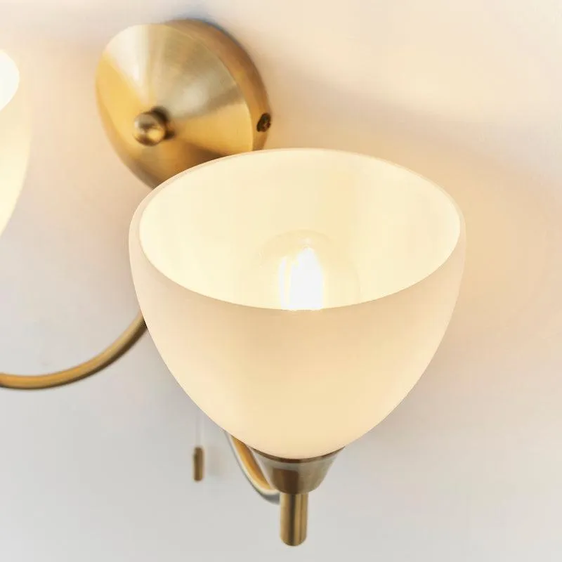 Alton Twin Arm Antique Brass Wall Light - Pull Cord