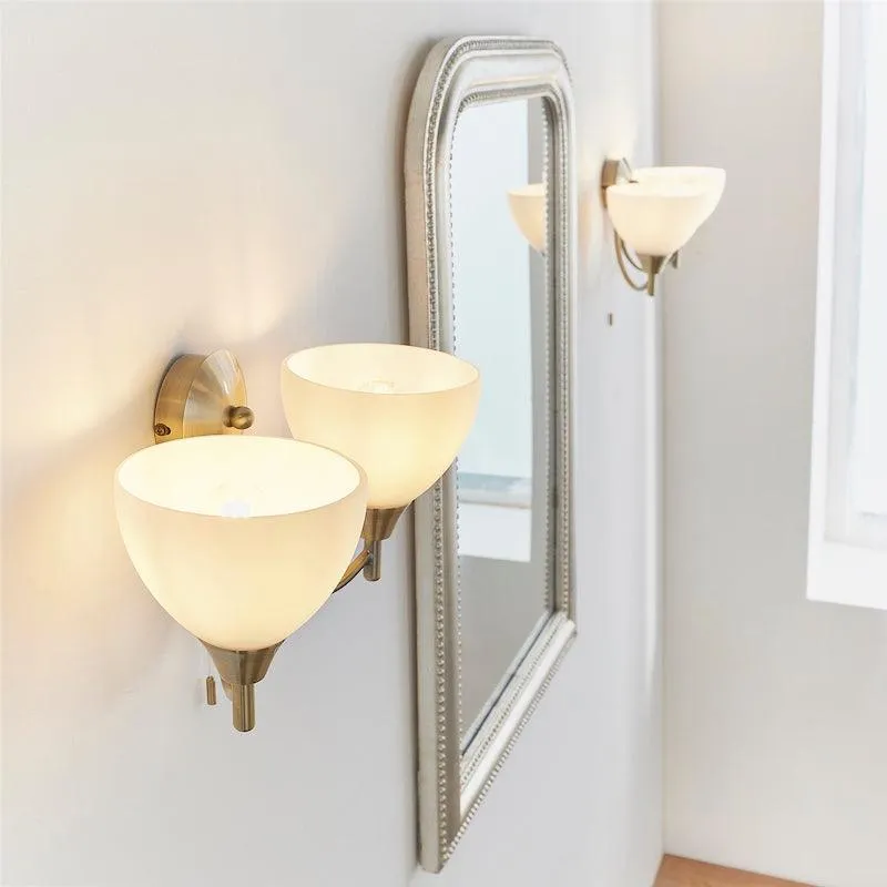 Alton Twin Arm Antique Brass Wall Light - Pull Cord