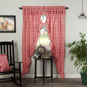 Annie Buffalo Check Red Ruffled Lined Long Prairie Curtains 84"