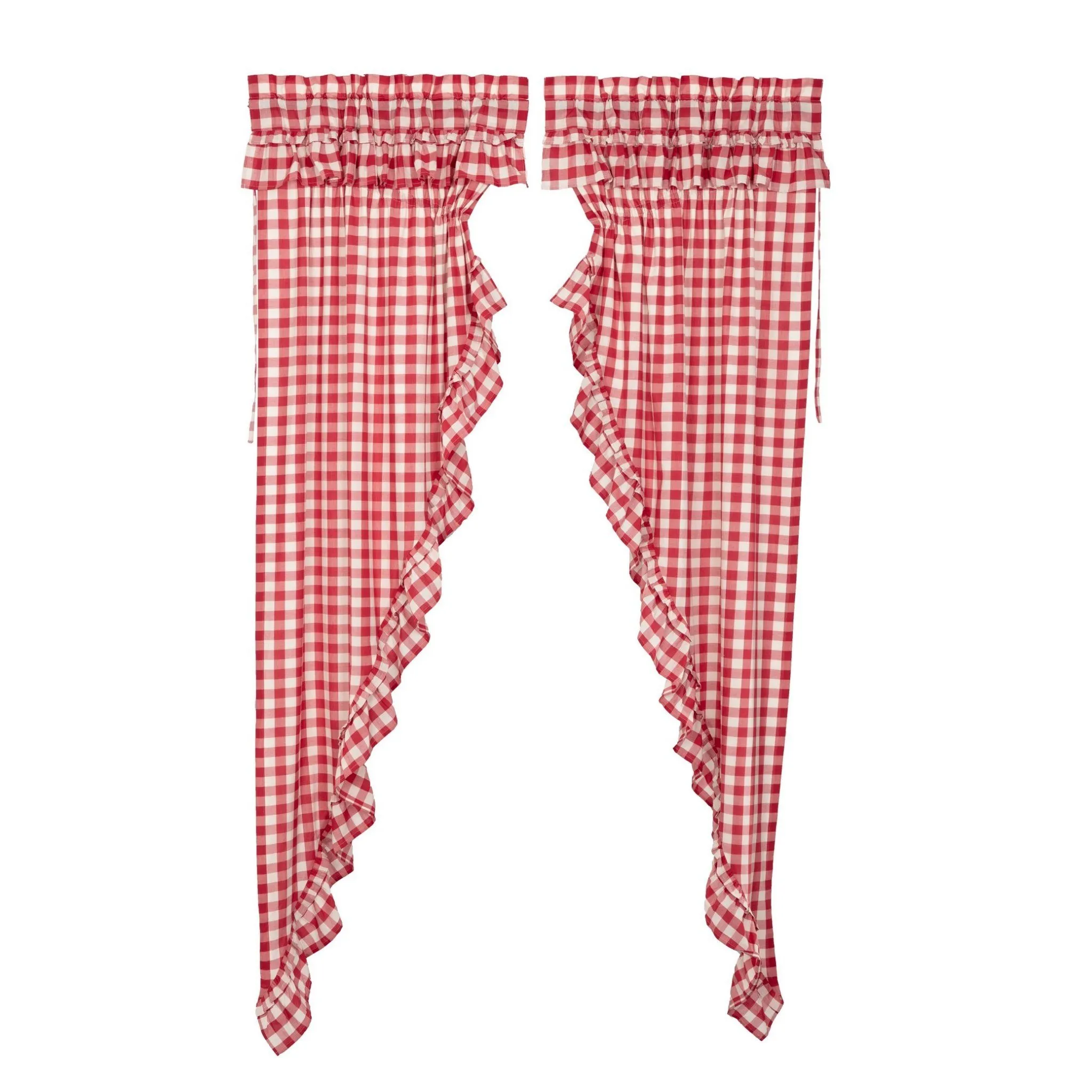 Annie Buffalo Check Red Ruffled Lined Long Prairie Curtains 84"