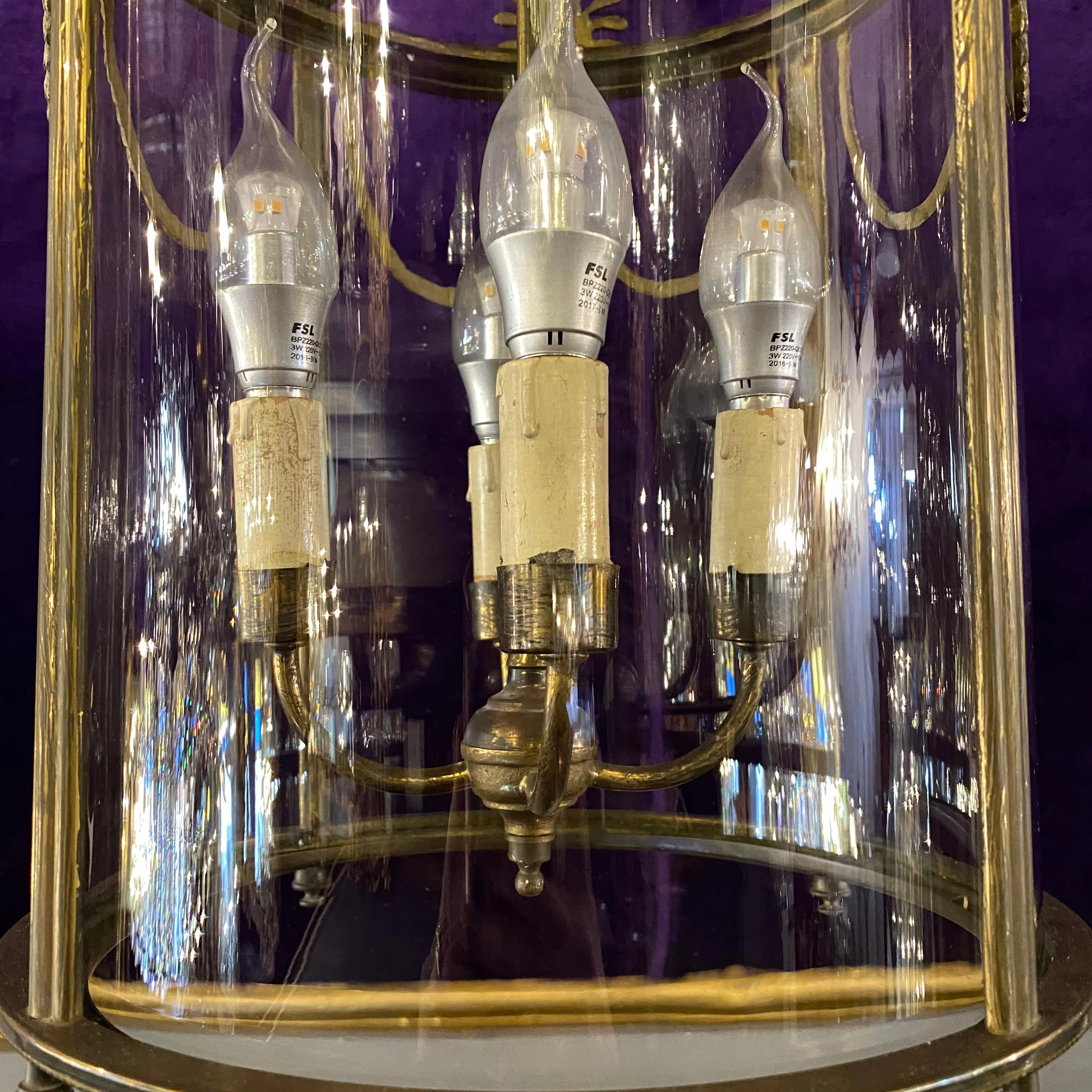 Antique Brass Lantern with Curved Glass - SOLD