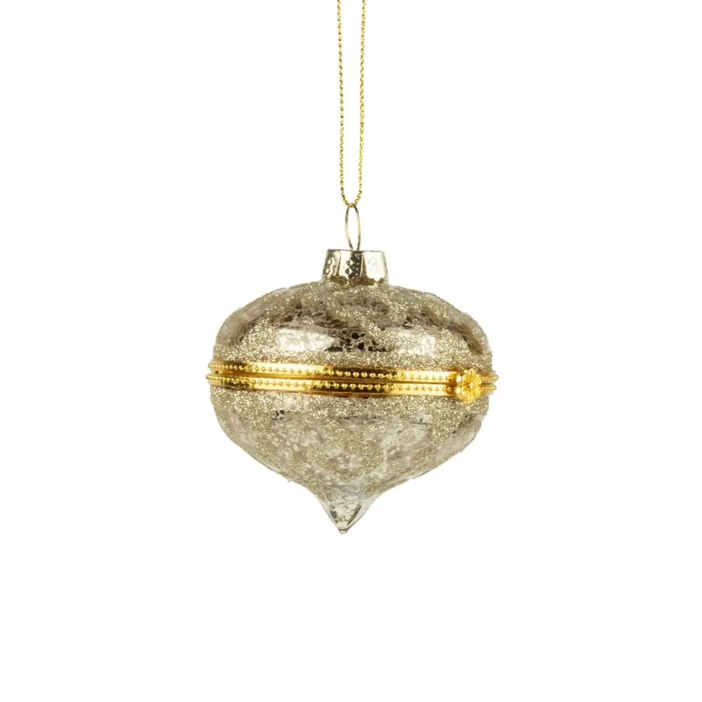 Antique Gold Glass Trinket Box Ornament - Onion
