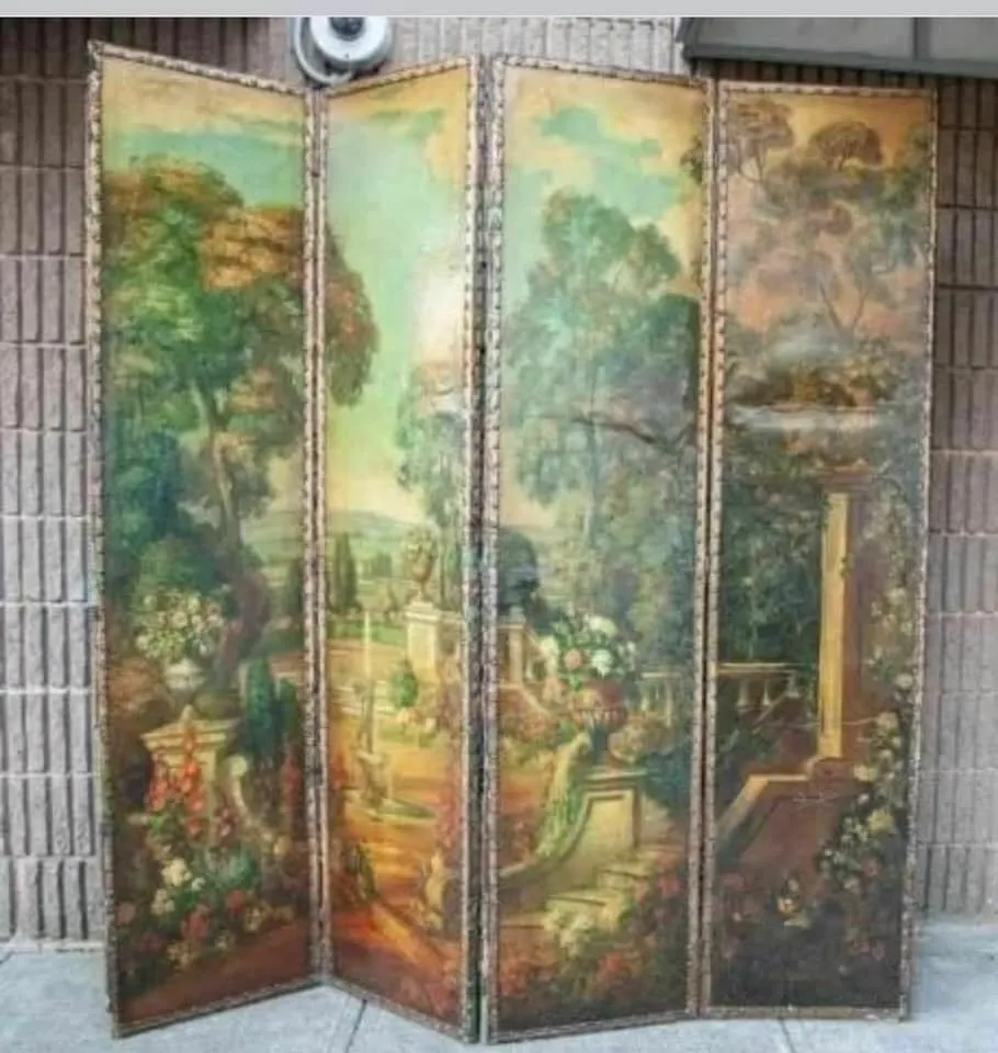 Antique Room Divider / Screen, Dressing, Folding, Victorian Oil Painted, 1800's!