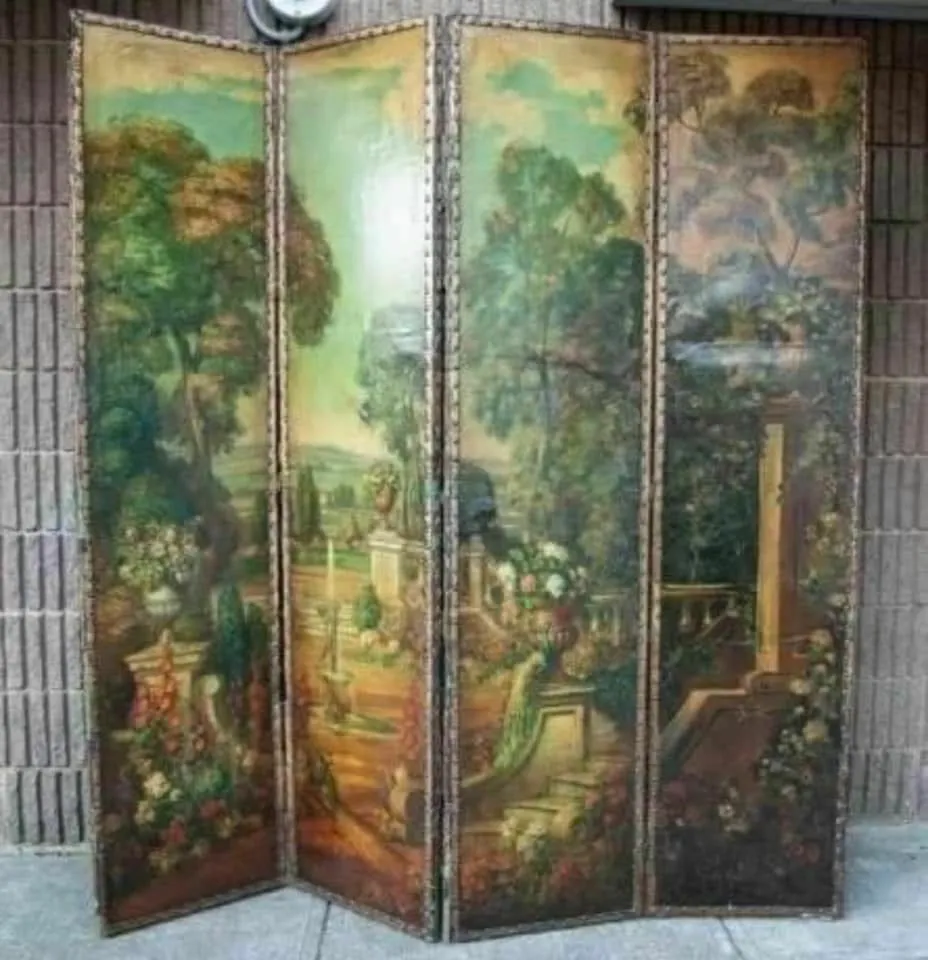 Antique Room Divider / Screen, Dressing, Folding, Victorian Oil Painted, 1800's!