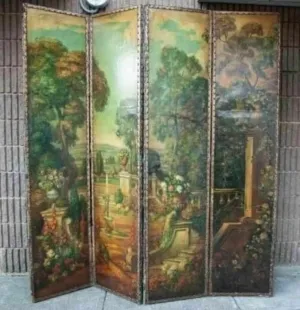 Antique Room Divider / Screen, Dressing, Folding, Victorian Oil Painted, 1800's!