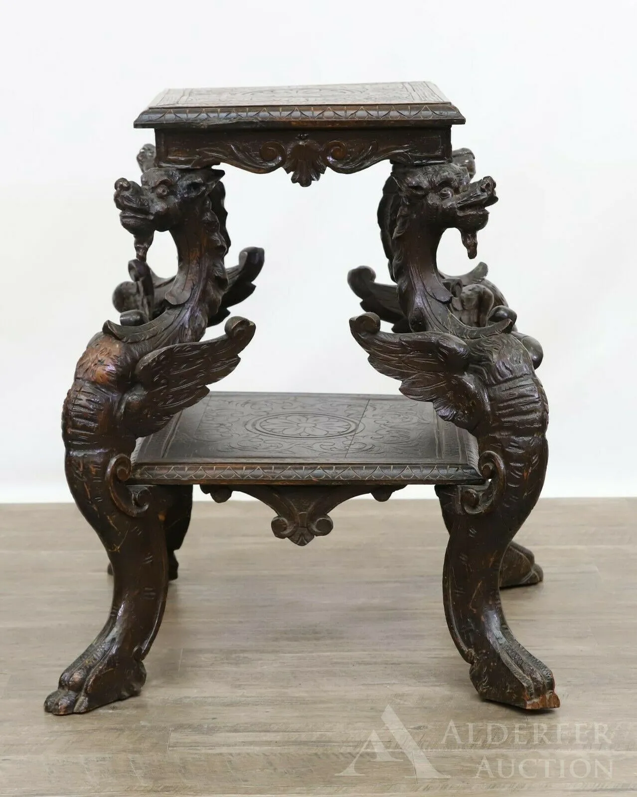 Antique Table, Occasional, Side, Renaissance Revival Griffin Carved Oak, Beauty!!