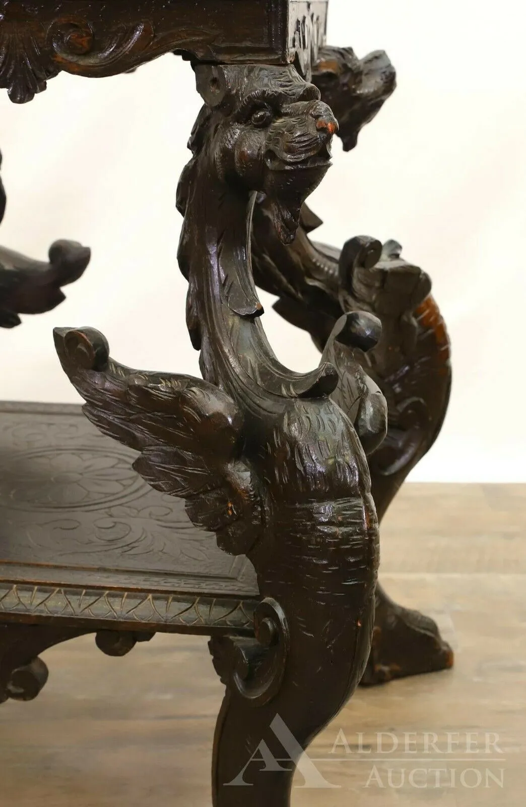 Antique Table, Occasional, Side, Renaissance Revival Griffin Carved Oak, Beauty!!