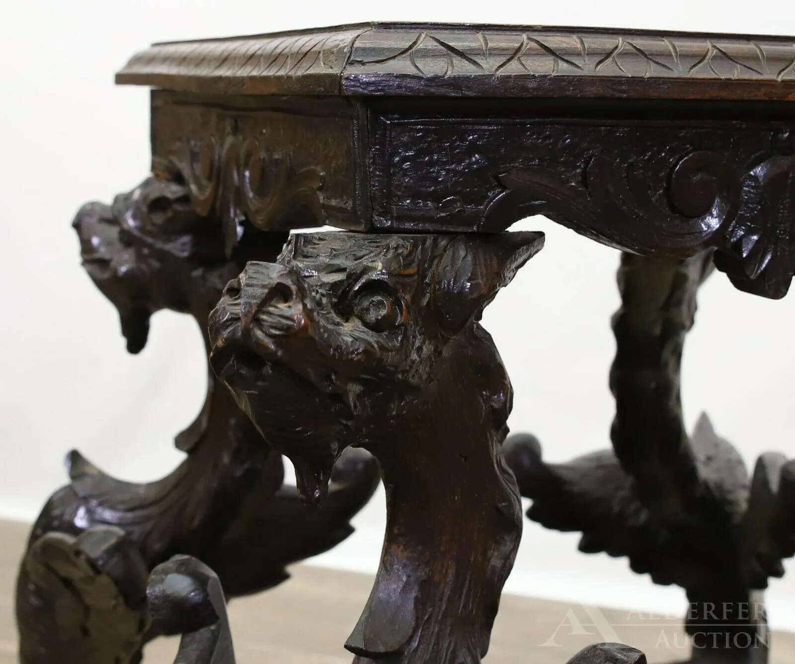 Antique Table, Occasional, Side, Renaissance Revival Griffin Carved Oak, Beauty!!