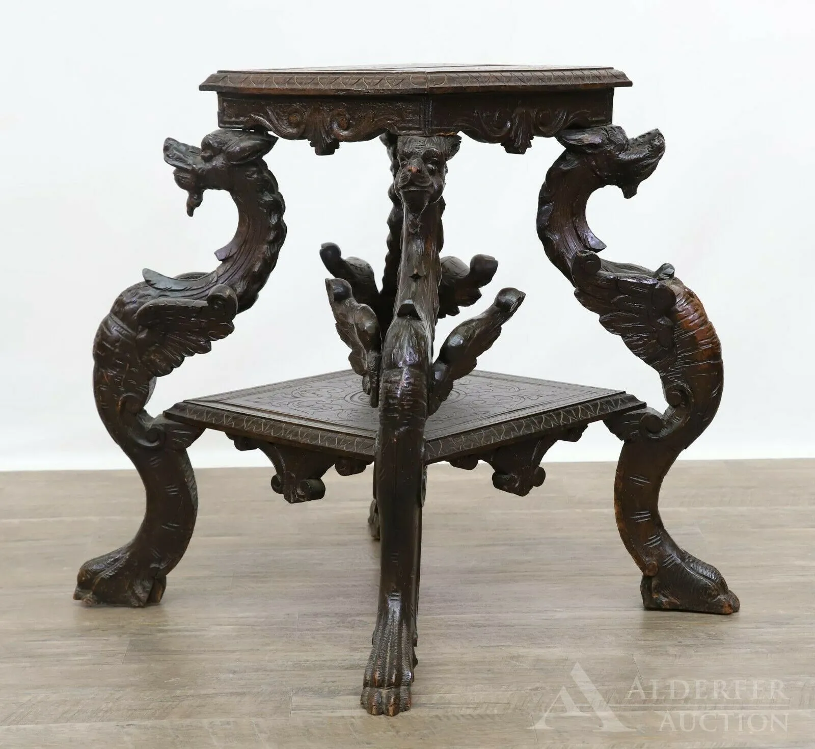 Antique Table, Occasional, Side, Renaissance Revival Griffin Carved Oak, Beauty!!