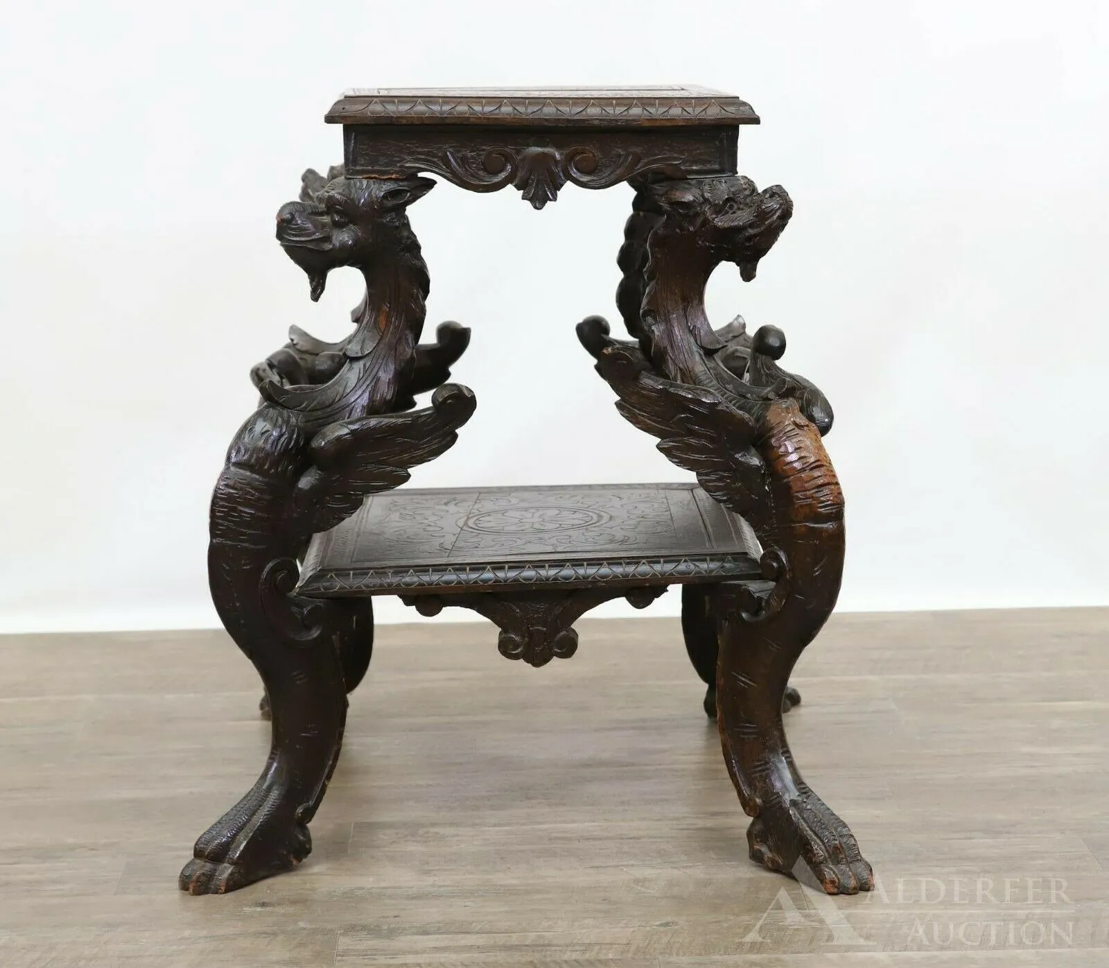 Antique Table, Occasional, Side, Renaissance Revival Griffin Carved Oak, Beauty!!