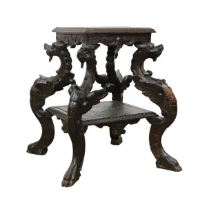 Antique Table, Occasional, Side, Renaissance Revival Griffin Carved Oak, Beauty!!
