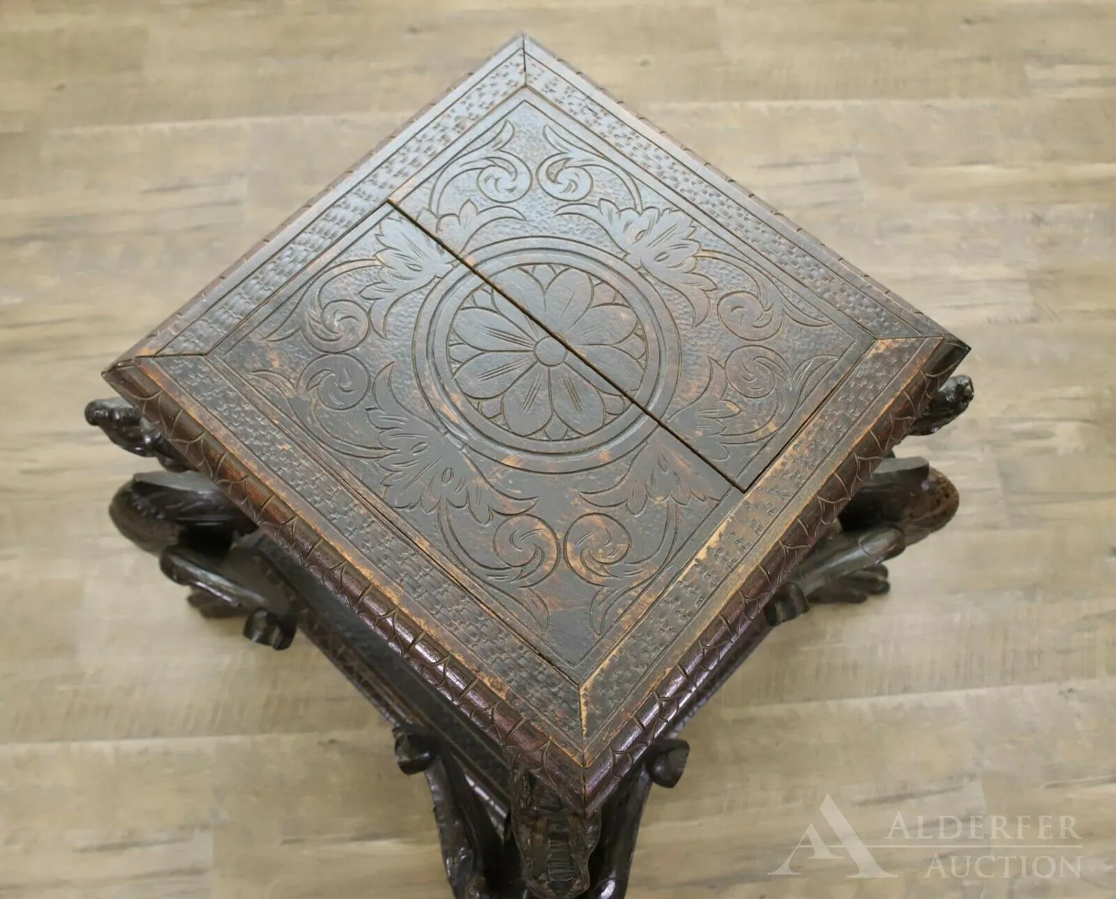 Antique Table, Occasional, Side, Renaissance Revival Griffin Carved Oak, Beauty!!