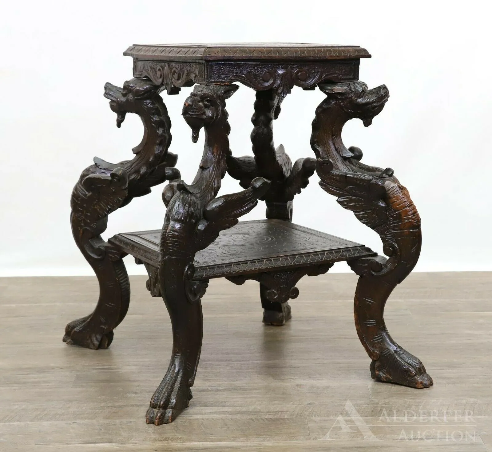 Antique Table, Occasional, Side, Renaissance Revival Griffin Carved Oak, Beauty!!
