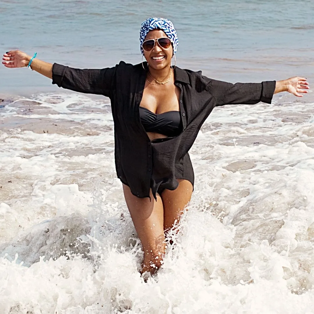 AQUA "Luxe Banded" Turban (Navy Yard)