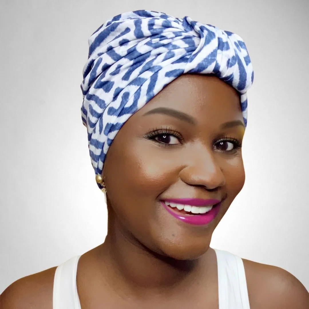 AQUA "Luxe Banded" Turban (Navy Yard)