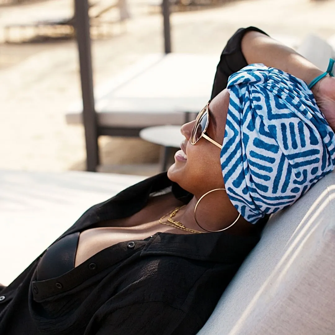 AQUA "Luxe Banded" Turban (Navy Yard)
