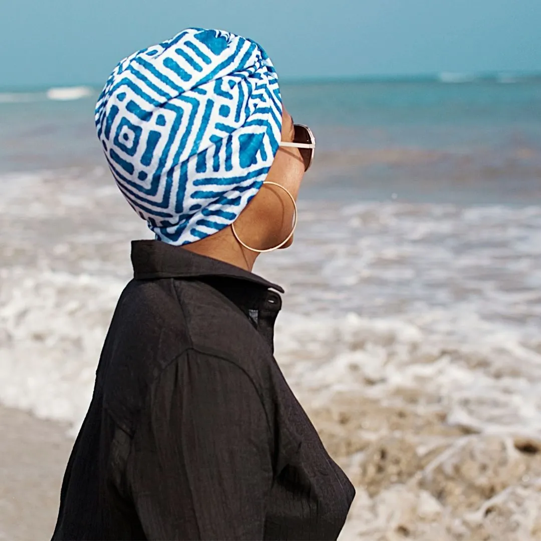 AQUA "Luxe Banded" Turban (Navy Yard)