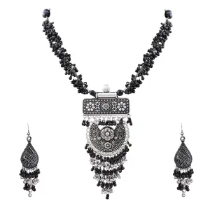 ARADHYA  Silver Antique German Oxidized Silver Plated Tribal Afghani Necklace Set with Earrings for Women
