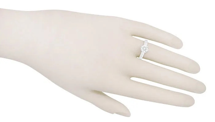 Art Deco Crown Filigree Scrolls Cubic Zirconia Solitaire Ring in Sterling Silver