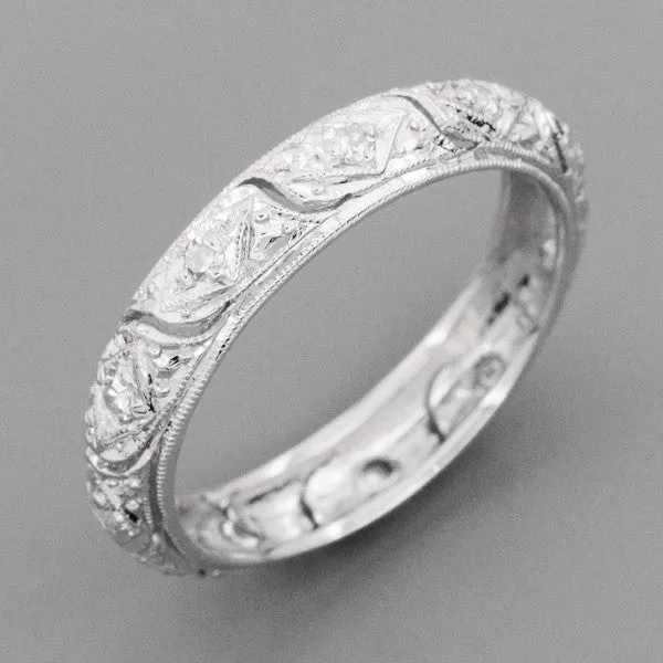 Art Deco Granby Antique Scrolls Platinum and Diamond Wedding Ring - Size 6 3/4