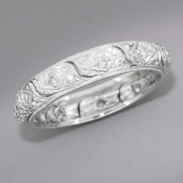 Art Deco Granby Antique Scrolls Platinum and Diamond Wedding Ring - Size 6 3/4