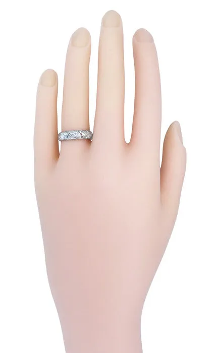 Art Deco Taconic Filigree Antique Diamond Platinum Wedding Band - Size 7