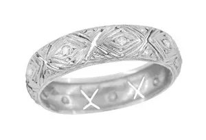 Art Deco Taconic Filigree Antique Diamond Platinum Wedding Band - Size 7