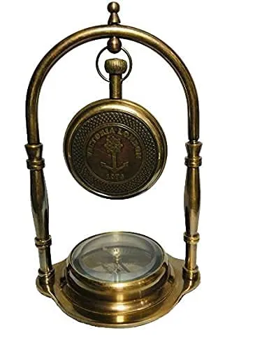 Attractive Brass Desk Clock Table Clock with Maritime Vintage Brass Compass Antique Victoria London Nautical Brass Antique Table Clock