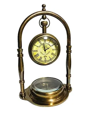 Attractive Brass Desk Clock Table Clock with Maritime Vintage Brass Compass Antique Victoria London Nautical Brass Antique Table Clock