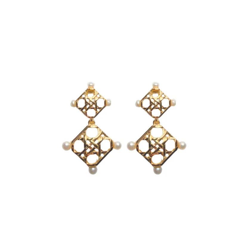 Avignon Double Wicker Gold Earrings