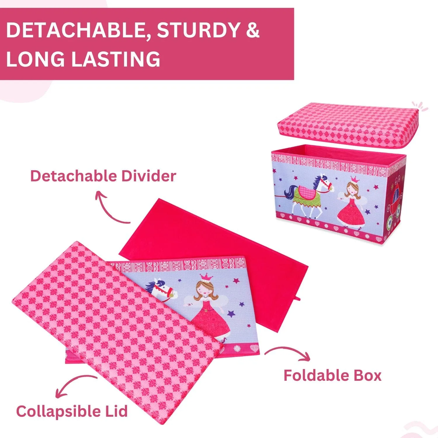 Baby Moo Fairytale Princess Large Multifunctional Playroom Storage Box - Pink
